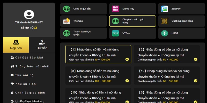 Đọc kỹ hướng dẫn nạp tiền an toàn của nhà cái